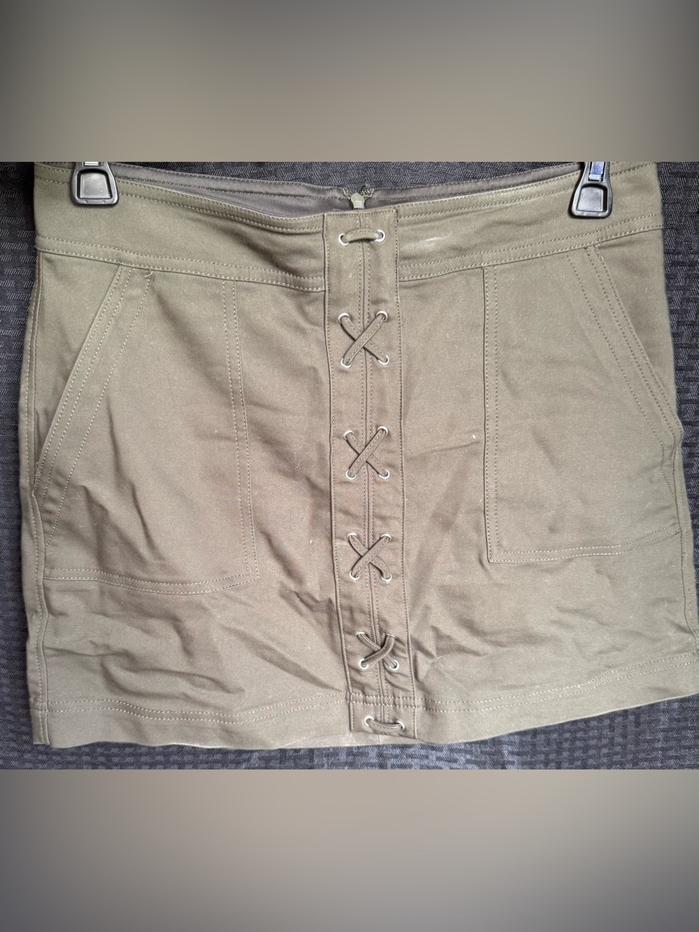 Express Olive Green Lace-Up Mini Skirt